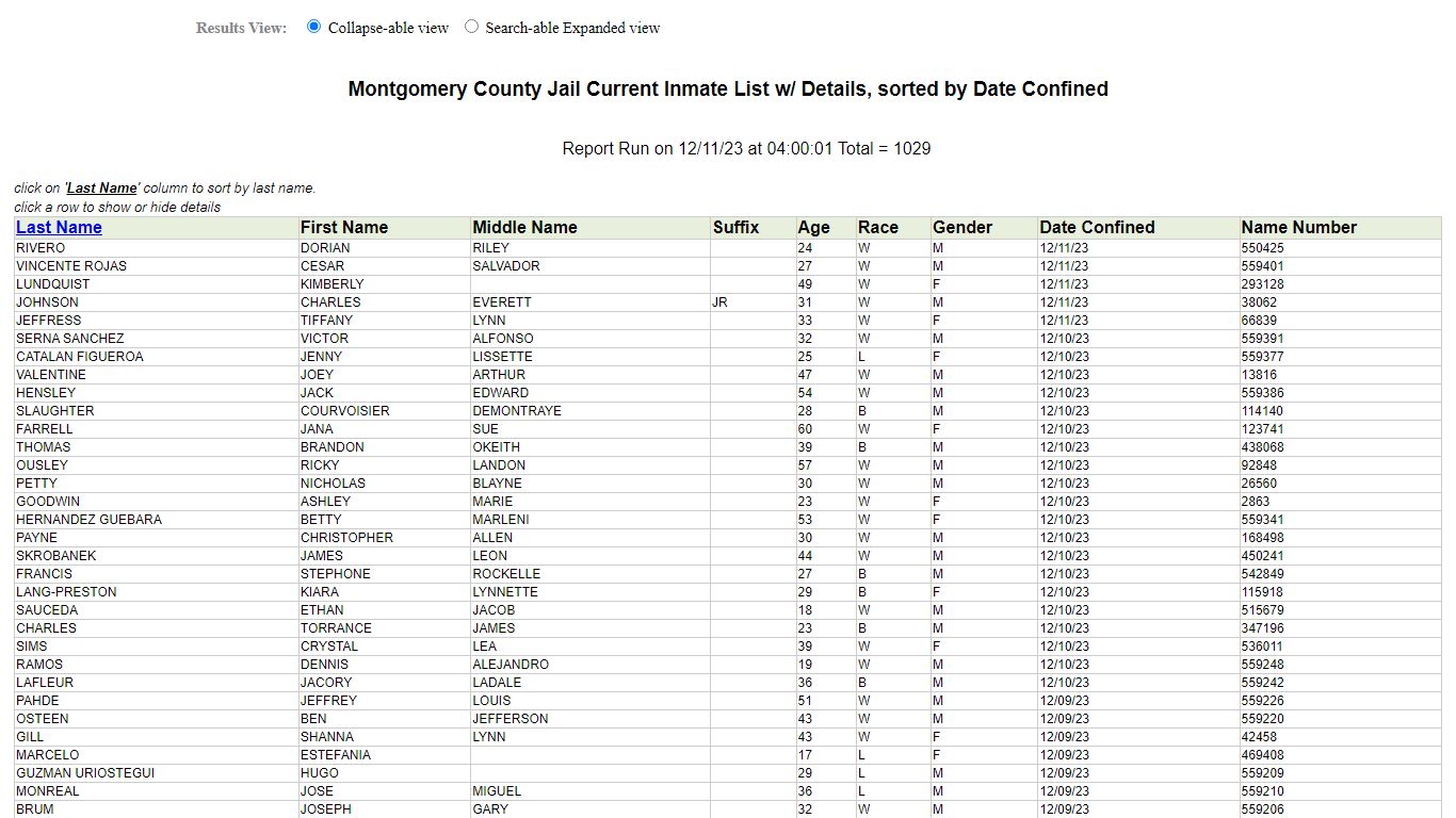 Jail Roster - Montgomery County, Texas